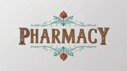 Pharmacy decorative design lettering on plain white background