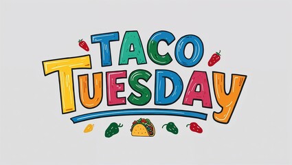 taco Tuesday colorful hand drawn lettering art design on plain white background