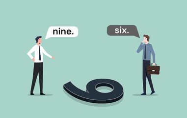 six or nine. different answers from the perspective and point of view concept. opposite view from tw