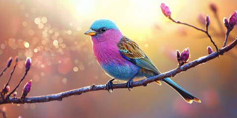 Wall Mural - A colorful bird sitting on a branch, generative AI