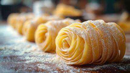 Wall Mural - Freshly Made Homemade Pasta in Rose Shape, Covered in Flour