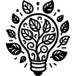 © MartArt26 - Plant growing inside a light bulb in monochrome. Simple minimalistic vector in black ink drawing on transparent background