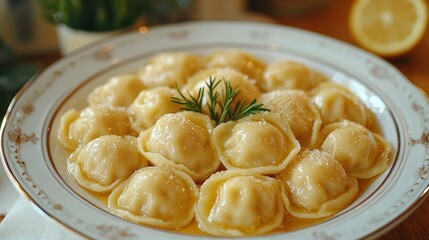 Wall Mural - Delicious Ravioli with Lemon Butter Sauce and Rosemary