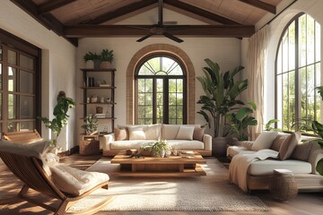 PhotoCozy farmhouse living room interior, 3d render