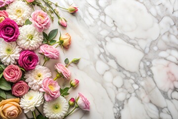 Poster - Elegant floral arrangement with roses on textured marble background