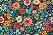 © Introvertia - Floral pattern illustration with vibrant flowers on dark background