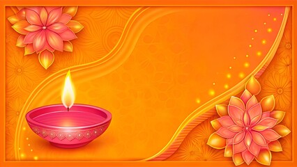 Wall Mural - Diwali candles and flowers greeting card background