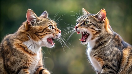 Two enraged female cats hissing, clawing, and leaping at each other in a tense fight.