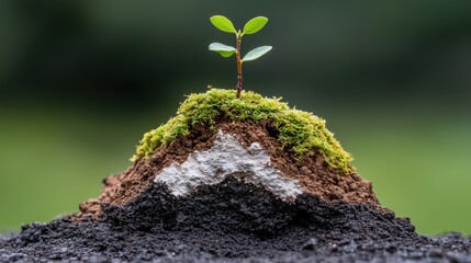 Poster - Young Plant Growing on Soil Mound with Moss