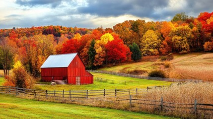 Canvas Print - A scenic fall season with vibrant oranges, reds, and yellows covering the countryside