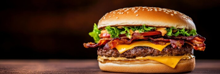 A mouthwatering bacon cheeseburger with crispy bacon, melted cheese, and fresh toppings. Perfect for a satisfying meal.