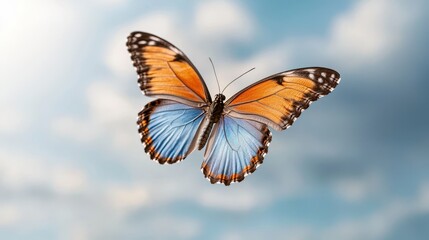 Poster - Blue and Orange Butterfly Flying Against Cloudy Sky