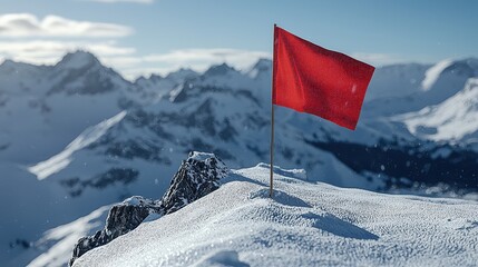 Poster - Red Flag on Snowy Mountain Peak