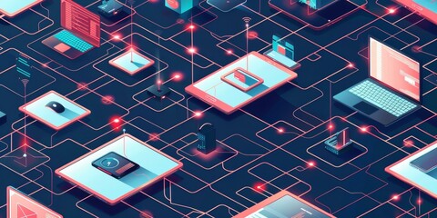 Poster - Visual representation of direct data sharing between multiple devices, with a focus on clean, uninterrupted connection paths and the absence of intermediary servers