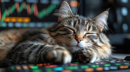 Sticker - Cute Cat Sleeping on Stock Market Chart