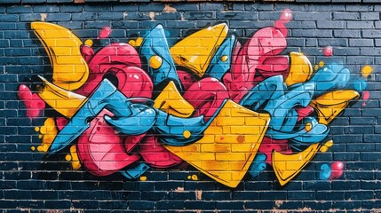 Poster - Colorful Graffiti Art on Brick Wall Urban Background Texture