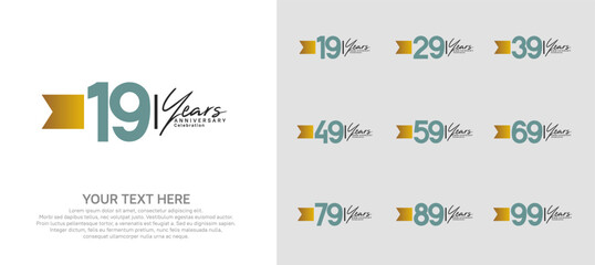 Wall Mural - anniversary logotype set. green number and brown ribbon for celebration