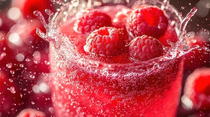 Wall Mural - Fresh Raspberries Splashing in Sparkling Water