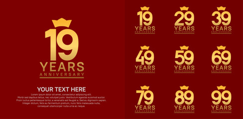 Wall Mural - anniversary logotype set. golden color and crown can be use for celebration event