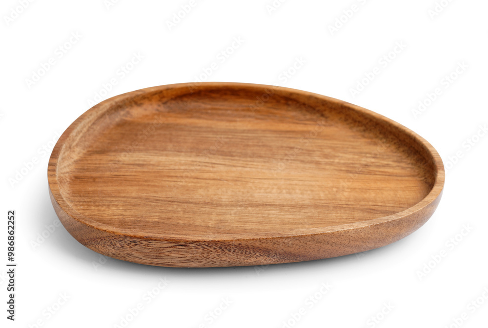 Stylish wooden plate on white background