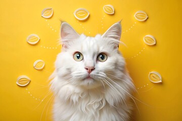 Wall Mural - A white cat with green eyes is staring at the camera