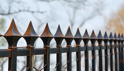 Decorative metal fence with ornate sharp-tipped design