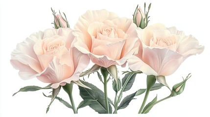 Wall Mural - Delicate Peach Roses with Buds and Green Foliage