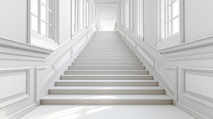 Poster - White Staircase in Elegant Interior with Windows