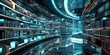 © kwanchaift - Interactive digital library with a diverse selection of e-books, displayed in a sleek, futuristic 3D space with vibrant lighting and modern design elements
