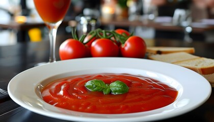 Vibrant red tomato ketchup beautifully arranged on a pristine white plate