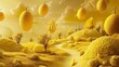 © Oulailux - Yellow surreal landscape with floating objects, dreamlike and unusual,