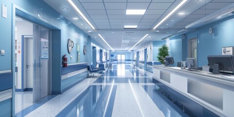 Wall Mural - A vibrant hospital environment featuring departments like internal medicine, oncology, and pediatrics, showcasing the comprehensive care and specialized services provided in a healthcare center