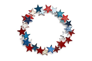 Wall Mural - A circular frame surrounded by red, white, and blue stars, perfect for highlighting American-themed content or celebrations