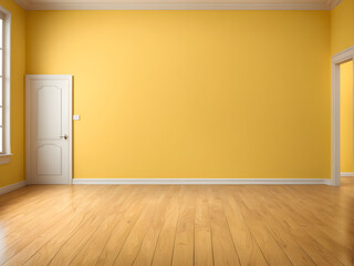 Wall Mural - Empty yellow wall and wooden floor room