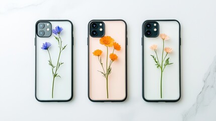 Colorful Phone Cases with Floral Designs on Table