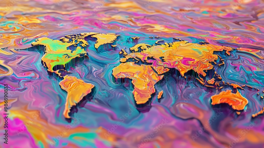 Global Warming Crisis: 3D Melting World Map with Vibrant Colors ...