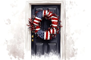 Wall Mural - Patriotic door wreath America.