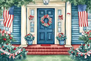 Poster - Patriotic door wreath America.