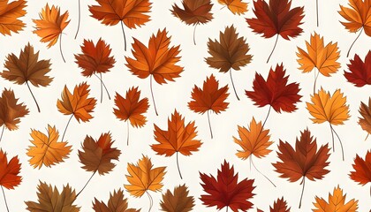 Elegant autumn pattern of vibrant maple leaves against a crisp white backdrop for seasonal wallpaper decoration