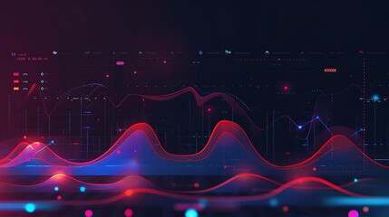 Wall Mural - digital abstract data visualization with dynamic lines and graphs with glowing accents. the abstract