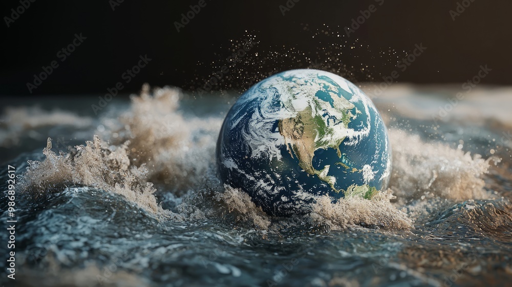 Global Warming Crisis: 3D Rendering of Boiling Ocean around Earth Globe ...