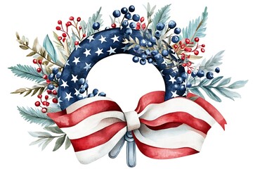 Wall Mural - Christmas frame with american flag. Holiday patriotic illustration. Merry christmas and happy new year