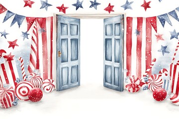 Poster - American Flag Wreath on a Door