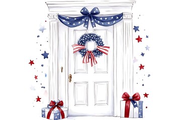 Wall Mural - American Flag Wreath on a Door