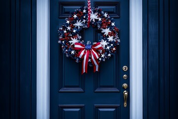 Poster - American Flag Wreath on a Door