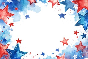 Wall Mural - Cascading 3d red and blue stars on a white background, perfect for American celebration themes and designs.