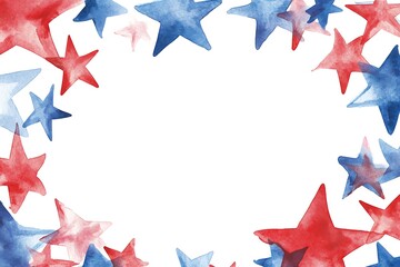 Cascading 3d red and blue stars on a white background, perfect for American celebration themes and designs.