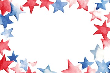 Wall Mural - Cascading 3d red and blue stars on a white background, perfect for American celebration themes and designs.