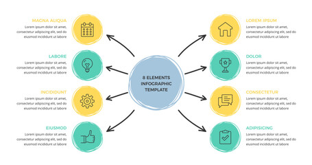 Wall Mural - Hand drawn diagram or mind map template with eight elements, doodle infographics, vector eps10 illustration