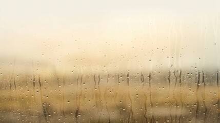 Wall Mural - Foggy glass window with condensation droplets and a soft-focus landscape beyond